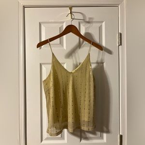 Yellow/Light Gold Sweet Rain Spaghetti Strap Sparkle Blouse with Sequins - Large